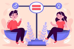 Balanza, equilibrada con hombre y mujer